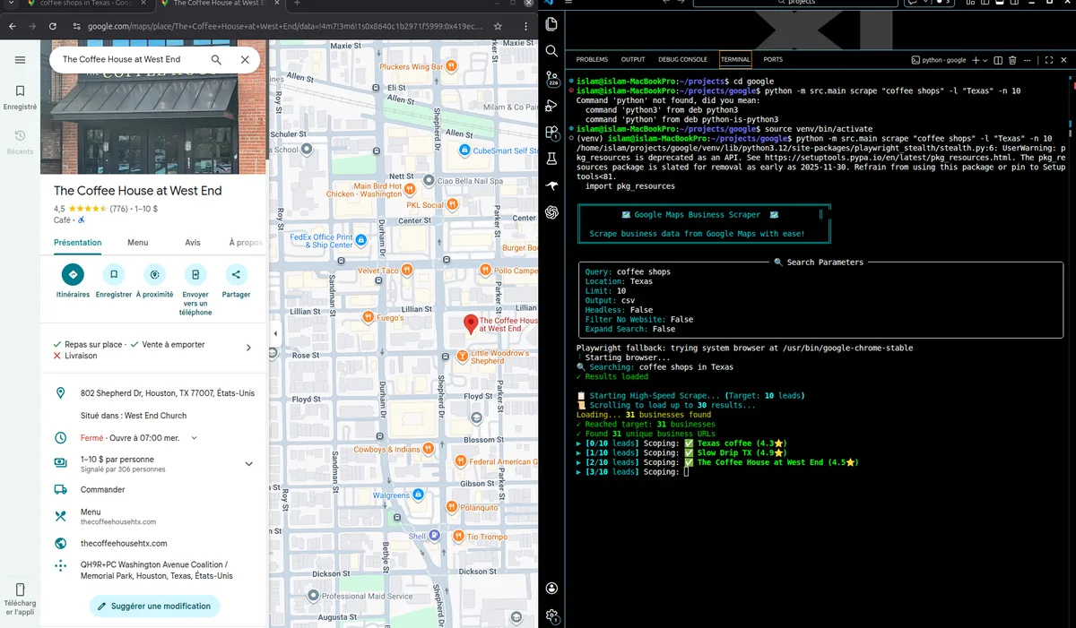 Google Maps lead scraper output
